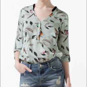 Zara Bird and Flower Print Blouse